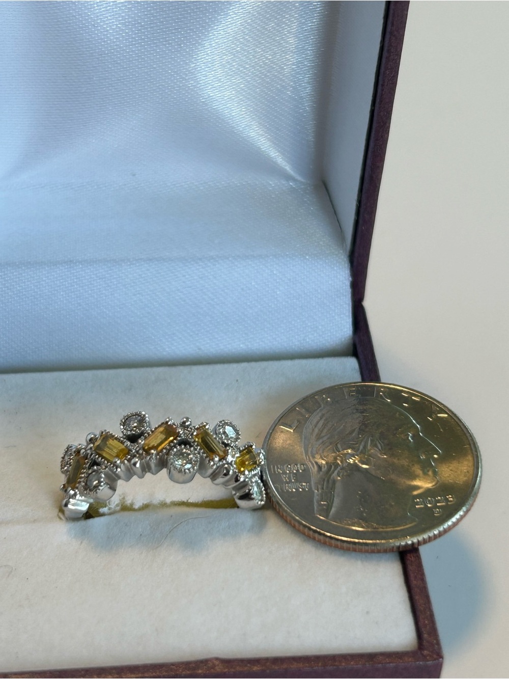 14k white Gold Yellow Sapphire and Diamond Ring Size 7 - Picture 2 of 8
